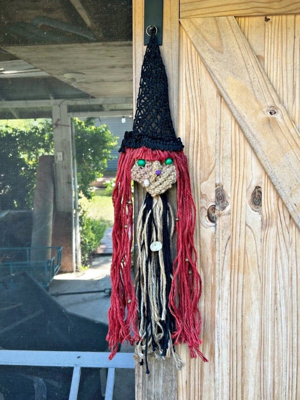 Vintage Handmade 29" Macrame Witch Wall Hanging Halloween Decor